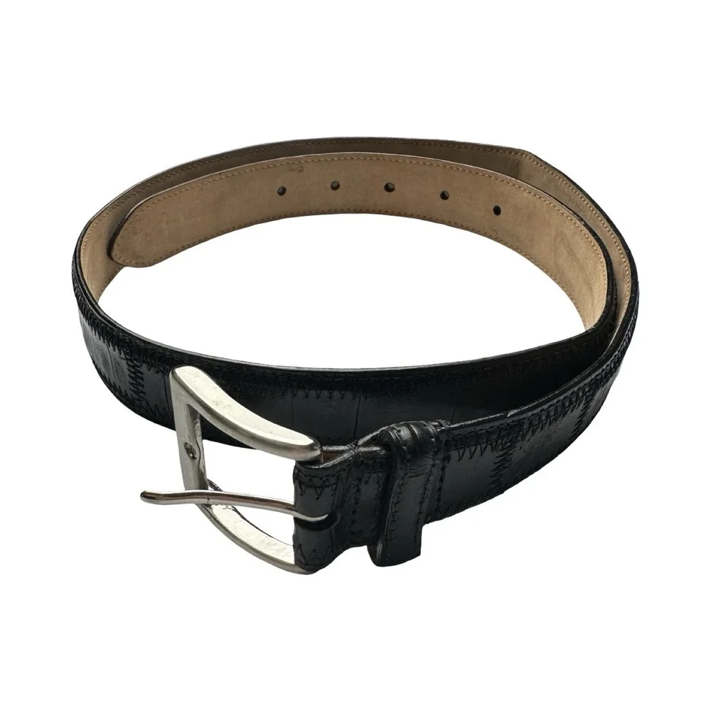 Bespoke Black Genuine Crocodile Brass Buckle Mens Belt Size 34 NWOT USA